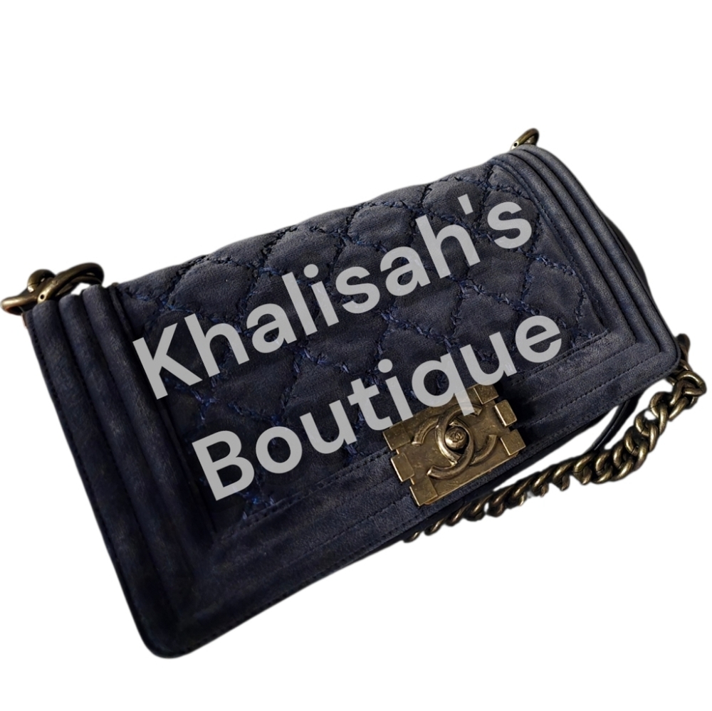 Like NEW! CHANEL BOY BAG WILD STITCH SUEDE LIKE VELVET TWEED LIKE IN NAVY BLUE! - Picture 11 of 16